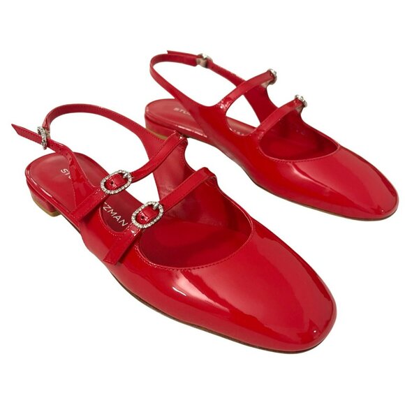 Stuart Weitzman $475 Claris Red Patent Leather Rhinestone Slingback 7.5 NEW - Picture 1 of 10